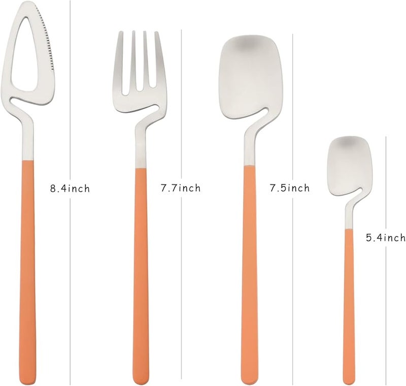 24 Pcs Orange Handle Stainless Steel Flatware Set For 6 Satin Finish Cutlery Set - Image 2